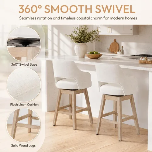 Vista 5 de Kmax Single Swivel Counter Height Bar Stool, Linen Beige