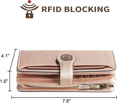 Vista 5 de Travelambo Billetera para mujer de gran capacidad con bloqueo RFID de cuero genuino