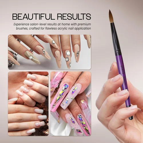 Vista 5 de PANA Pure Kolinsky Cepillo de uñas acrílico con mango de madera - forma redonda Púrpura