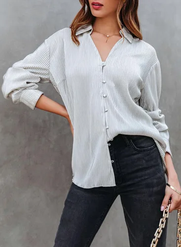Vista 2 de Astylish Blusa elegante de manga larga con botones Plisse para mujer, ropa de moda