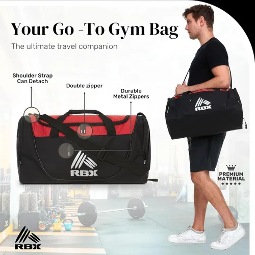 Vista 5 de RBX Bolsas de gimnasio para hombres, pequeña bolsa de gimnasio para mujeres con compartimento para zapatos, bolsa de lona para viajes, bolsa
