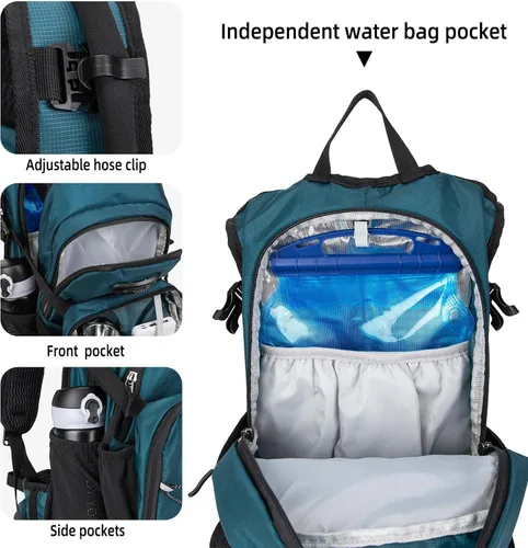 Vista 4 de Mochila de hidratación, mochila de agua ligera para senderismo con vejiga de agua a prueba de fugas de 3 L, paquete de hidratación aislada ideal
