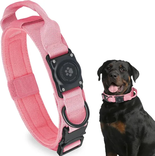 Vista 9 de Collar táctico para perro con AirTag, 100% impermeable, collares para perro Apple Air Tag integrados con soporte rígido de PC para AirTag, collar