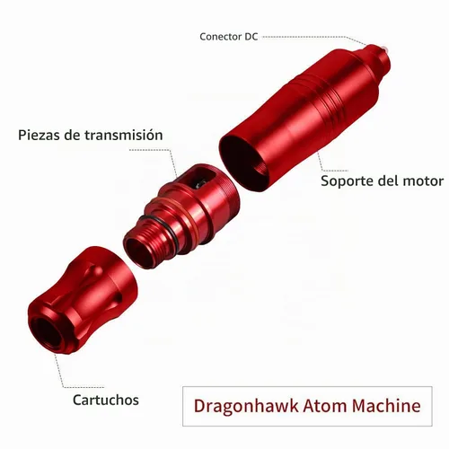 Vista 3 de Dragonhawk Kit de bolígrafo de tatuaje con cable, carrera de 0.1 in Kit de tatuaje rojo