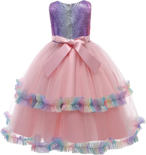Vista 8 de Disfraz de unicornio para niñas, vestido largo de tul con diadema, fiesta de cumpleaños, carnaval, cosplay