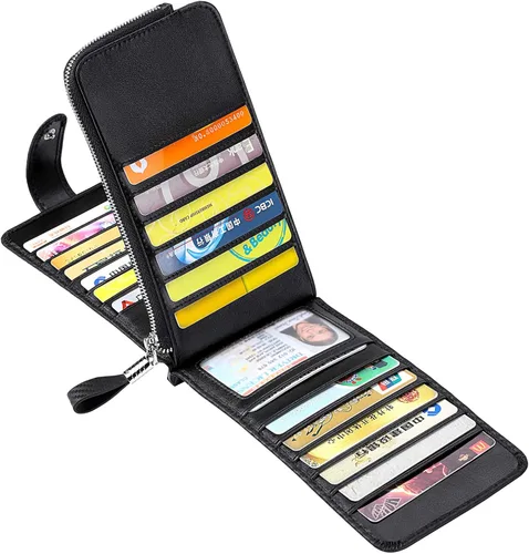 Vista 2 de Huztencor cartera de cuero con bolsillo para tarjeta de crédito bloqueo RFID billetera funda para tarjetas para mujer