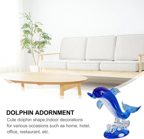 Vista 5 de Healifty Figura de delfín de cristal de cristal, estatua de animal de delfín marino soplado a mano para decoración del hogar de playa costera