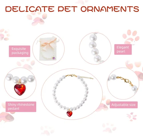 Vista 5 de Collar de perro con perlas y diamantes de imitación para perros pequeños, accesorios para collar de mascotas (azul marino, pequeño)