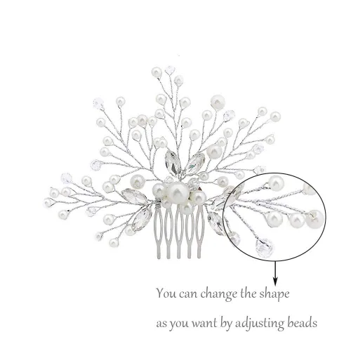 Vista 5 de inSowni Paquete de 40 peines laterales para el pelo de boda para novias+horquillas en forma de U, piezas de joyería con diamantes de imitación