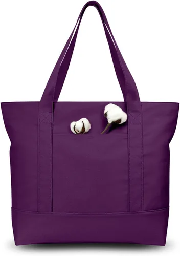 Vista 34 de TOPDesign Paquete de 1 bolsa de lona con bolsillo externo, bolsa de compras reutilizable para comestibles, cierre de cremallera superior, artículos