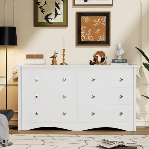 Vista 6 de YESHOMY Cómoda blanca para dormitorio, 47.2 pulgadas, 6 cajones moderna de Blanco
