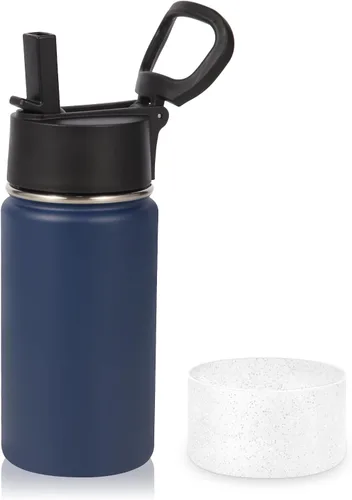 Vista 40 de Volhoply Botella de agua de acero inoxidable aislada de 14 onzas con tapa de pajita y funda de silicona, sin BPA, fácil de usar para niños y niñas