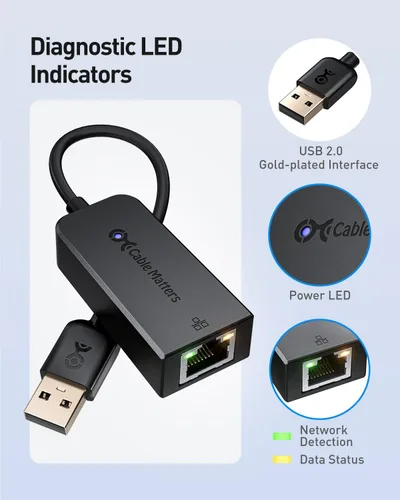 Vista 5 de Cable Matters Adaptador USB a Ethernet Plug & Play - Compatible con clones de direcciones PXE y MAC -Adaptador Ethernet a USB 2.0 de 10/100 Mbps