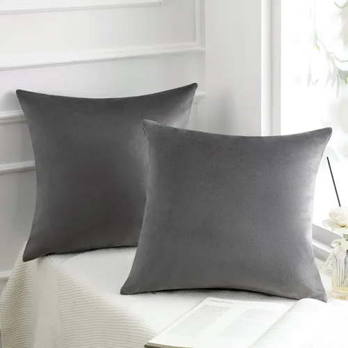 Vista 62 de Phantoscope Paquete de 2 fundas de almohada decorativas de terciopelo suave y cuadrado para sofá, color beige, 18 x 18 pulgadas, 17.7 x 17.7 in
