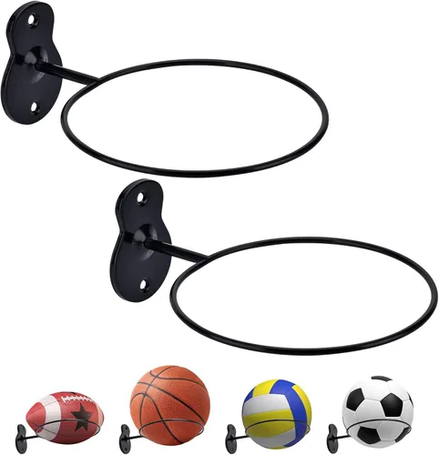 Vista 11 de Soporte de pared para baloncesto, soporte de bola de metal de 7 pulgadas de diámetro, almacenamiento de pelotas para baloncesto, fútbol, voleibol