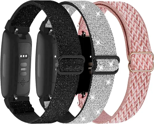 Vista 8 de Paquete de 3 bandas elásticas de nailon compatibles con Fitbit Inspire 3/Inspire 2/Inspire HR/Inspire, correa deportiva de repuesto ajustable