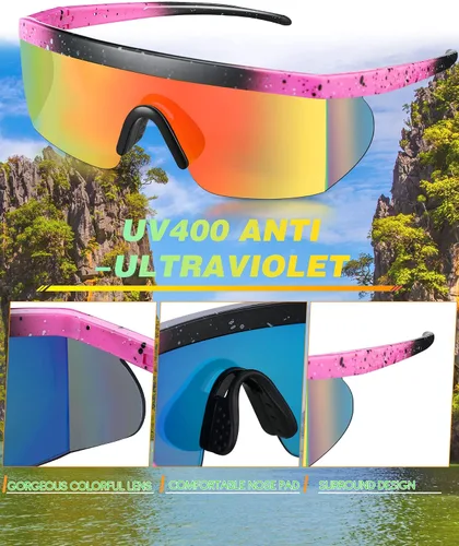 Vista 3 de Fabbay 3 pares de lentes de sol de neón retro espejados de los años 80 y 90 s semi sin montura de lentes de sol de colores para deportes hombres