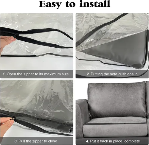 Vista 5 de 4 fundas de cojín de plástico para sofá – Funda impermeable de PVC transparente para sofá contra arañazos de gato, perro, 28 x 28 x 9 pulgadas