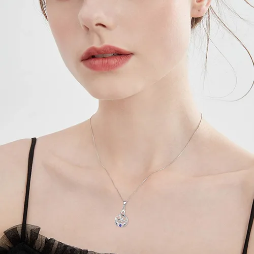 Vista 5 de JO WISDOM Collar con colgante de corazón celta irlandés de plata de ley 925 con piedras de nacimiento