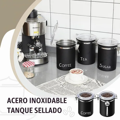 Vista 5 de FillTouch 3 recipientes de café herméticos extra grandes de 60.8 onzas con 3 cucharas, recipientes de acero inoxidable para almacenamiento