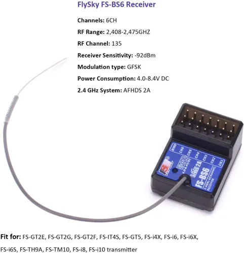Vista 3 de FlySky Receptor FS-BS6 2.4Ghz 6CH AFHDS2 para Flysky FS-GT5 RC Transmisor de barco de coche