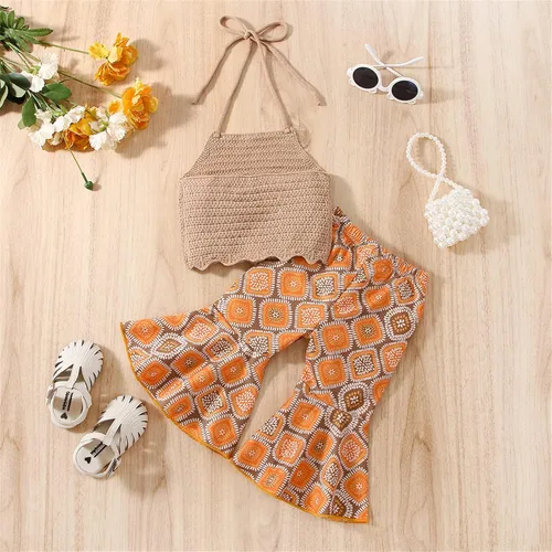 Vista 2 de Conjunto de ropa de verano para bebés y niñas, sin mangas, con parte inferior acampanada, con parte inferior acampanada