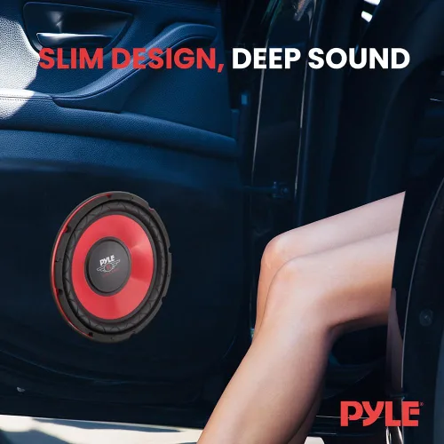 Vista 7 de Pyle Subwoofer de audio para automóvil de 10 pulgadas, potencia máxima de 600 W, woofer de bobina de voz única de 4 ohmios, cono galvanizado rojo