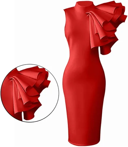 Vista 2 de XXTAXN - Vestido de cóctel entallado sin mangas con volantes para mujer