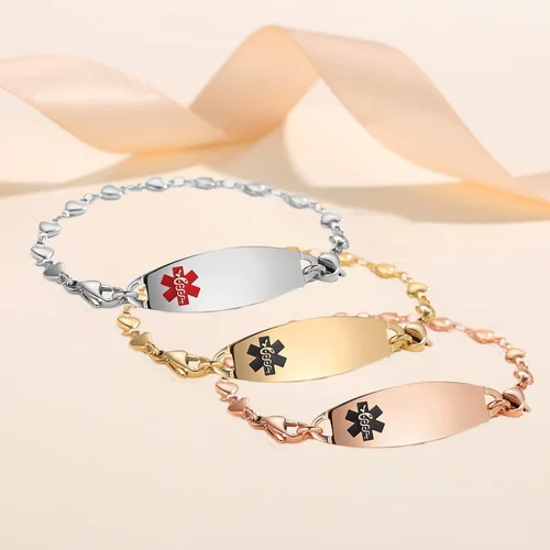 Vista 14 de LinnaLove Pulsera de alerta médica de corazón para mujer, joyería de identificación médica de moda 7-8.5 pulgadas ajustable