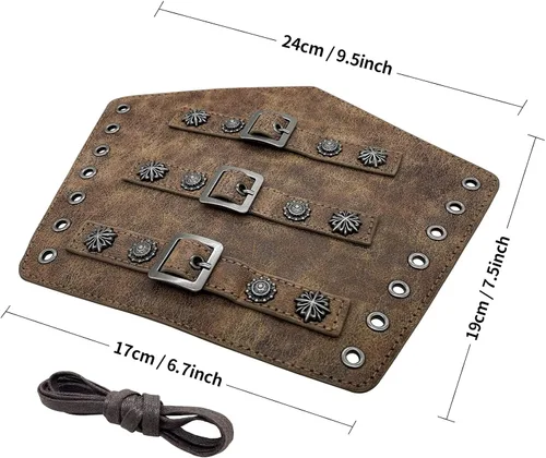 Vista 5 de Jeilwiy Brazaletes vikingos medievales de cuero para brazo de armadura de brazo, pulsera de cuero con guantelete punk para hombres y mujeres