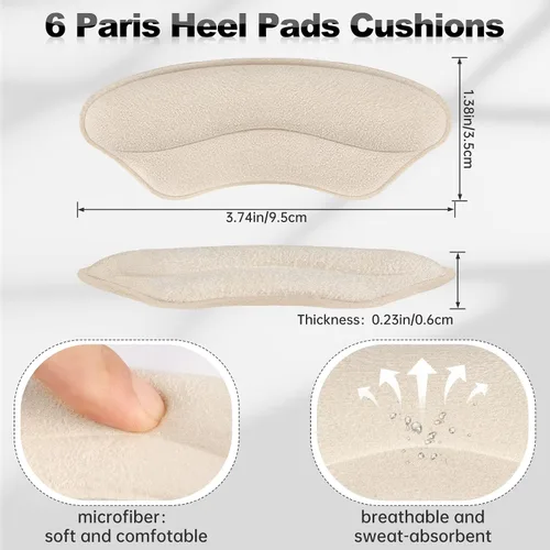 Vista 2 de Almohadillas de talón para zapatos demasiado grandes, 6 pares de almohadillas de talón para mujeres, forros de talón para hacer que los zapatos sean