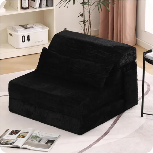 Vista 12 de Sofá cama plegable tamaño individual, colchón convertible con almohada, colchón de pana gruesa para el suelo, sofá cama con bolsillo lateral