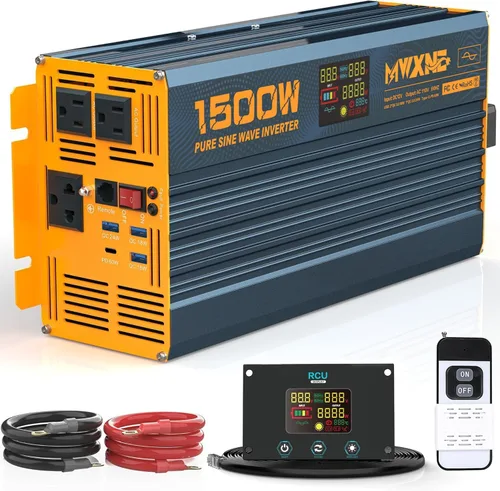 Vista 11 de Inversor de Potencia de Onda Sinusoidal Pura de 1200 Vatios DC 12V a 110V AC Convertidor con Dos Salidas de CA, Puertos USB de Carga Rápida