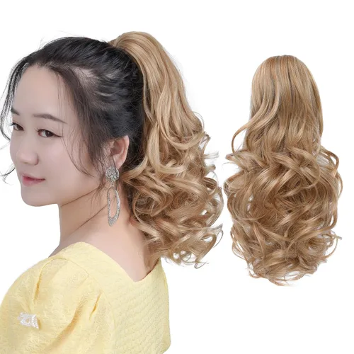 Vista 50 de Cola de caballo con clip, color castaño rojizo, ondulado de 10 pulgadas, extensión de cola de caballo de 3.3 onzas, extensiones de cabello sintético