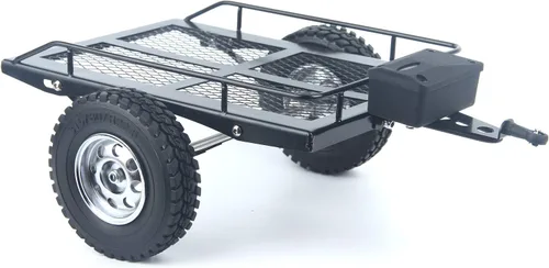 Vista 5 de LCX Carreras 1/10th RC Crawler Car Heavy Duty Metal Trailer RC Crawler Hooper Trail Cargo Carrier Kit de metal para Axial SCX10 SCX10 II TRX4 TRX6