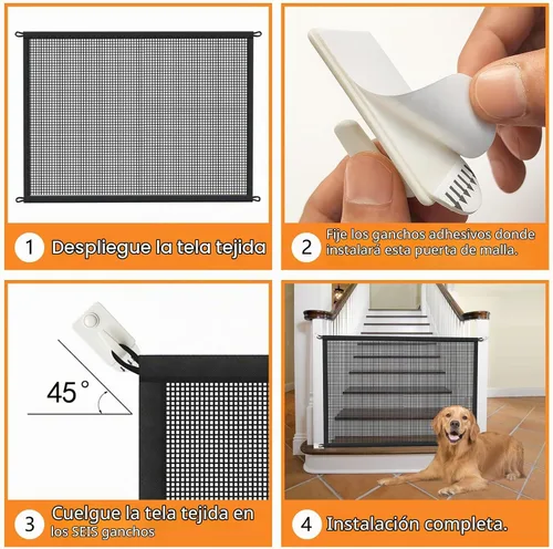 Vista 4 de Puerta para perros para escaleras Puertas para mascotas para la casa: Puerta para perros de interior Puerta de malla de pantalla para perros