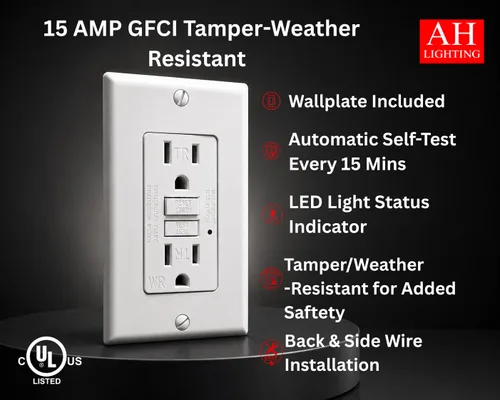 Vista 5 de GFCI Outlet 15A Receptáculo dúplex decorativo resistente a manipulaciones con indicador LED, interruptor de circuito de falla a tierra, protección