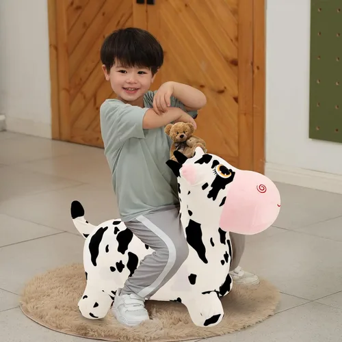 Vista 6 de INPANY Juguetes Saltarines de Vaca Animales de Granja para Regalos de Niña de 2 Años, Caballo Saltarín Inflable de Peluche para Niños, Montable Toro