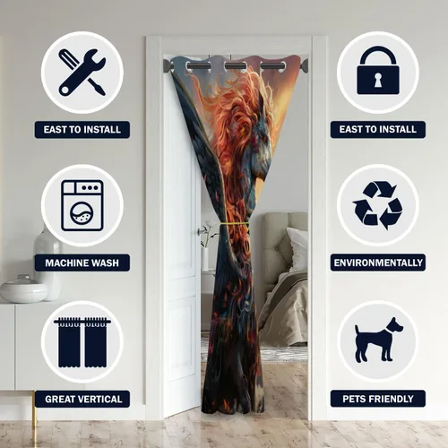 Vista 3 de Cortinas opacas de animales de fantasía para puertas, unicornio encantado, cortina opaca para armario de dormitorio de niños, aislamiento térmico