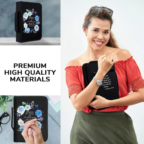 Vista 14 de DEHITE Funda para la Biblia para mujer, bolsas de transporte de la Biblia, tamaños medianos y grandes, ranuras para bolígrafos, tela de primera
