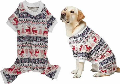 Vista 8 de [Usado] Lanyar pijama de Navidad para mascotas para perro, para festividades, 100 % algodón, de Papa Noel, del reno Rudolph