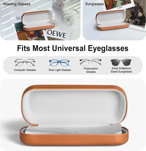 Vista 6 de RayLove Estuche rígido para lentes con paño de limpieza, funda protectora de piel sintética para lentes de sol