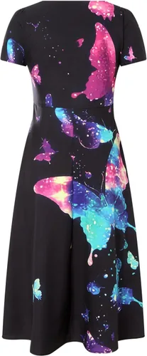 Vista 4 de Vestido de verano para mujer, estampado floral, elegante, de manga corta, fluido, vestido largo casual, a la moda, para fiestas, uso diario