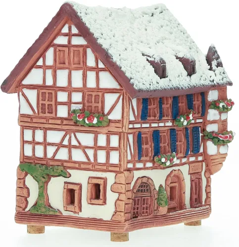 Vista 4 de Cerámica casas y pueblos colección - miniatura hecha a mano de Kaysersberg histórica casa en Alemania, edición de invierno - cono incienso titular