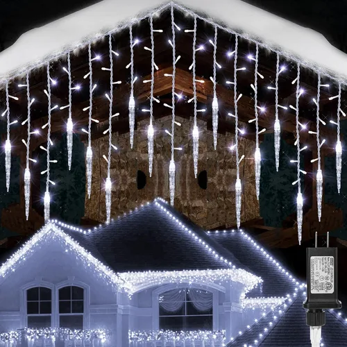 Vista 8 de Luces de Copo de Nieve de Navidad, 10.66 pies, 168 Luces LED de Carámbanos para Exteriores con 14 Gotas, 8 Modos Impermeables Conectables
