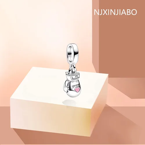 Vista 2 de NJXINJIABO Abalorio de plata de ley 925 para pulseras y collares, lindos animales, cerdo, mariposa, gusano brillante, flor, colgante, joyería