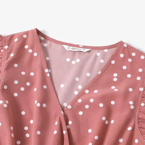 Vista 5 de PATPAT Vestidos de mamá y yo a juego, trajes familiares a juego con lunares y manga volada para madre e hija