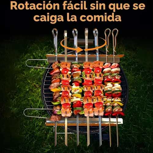 Vista 6 de Brocheta de acero inoxidable de 13.8 pulgadas, soporte universal compatible con madera, acero redondo, pinchos planos y de bambú, accesorios