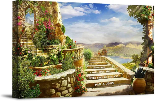 Vista 16 de Autumn Path - Lienzo personalizado o impresión fotográfica y obra de arte enmarcada con nombres de pareja, fecha especial en impresiones, gran
