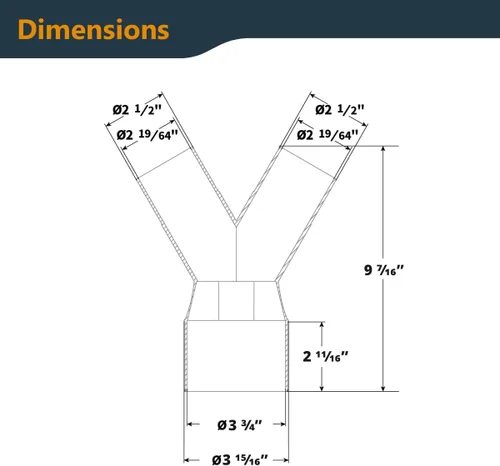 Vista 4 de POWERTEC 70276 Accesorio Divisor de Recolección de Polvo de 4 Pulgadas a 2-1/2 Pulgadas